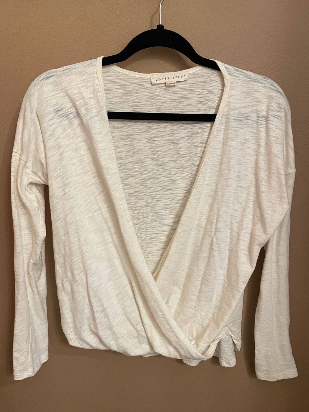 lovestitch Cream Wrap Front Long-Sleeve Top